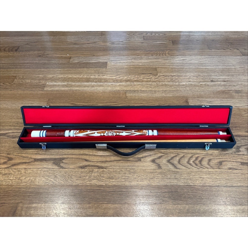 Vintage Billiards Pool Cue Stick 4-piece Wood Carved With Carrying Case- Read